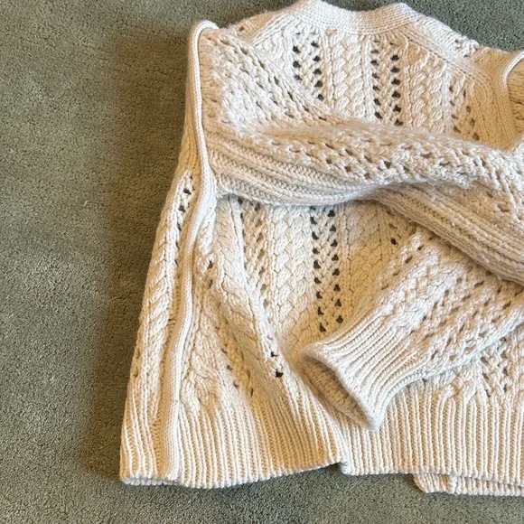 A.L.C. Cream Chunky Cable Knit 100% Merino Wool Cardigan Size XS - Picture 9 of 10
